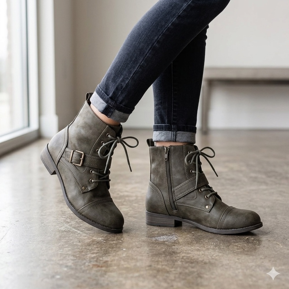 Pacsun Black Poppy Lace Up Ankle Combat Boots Size 6